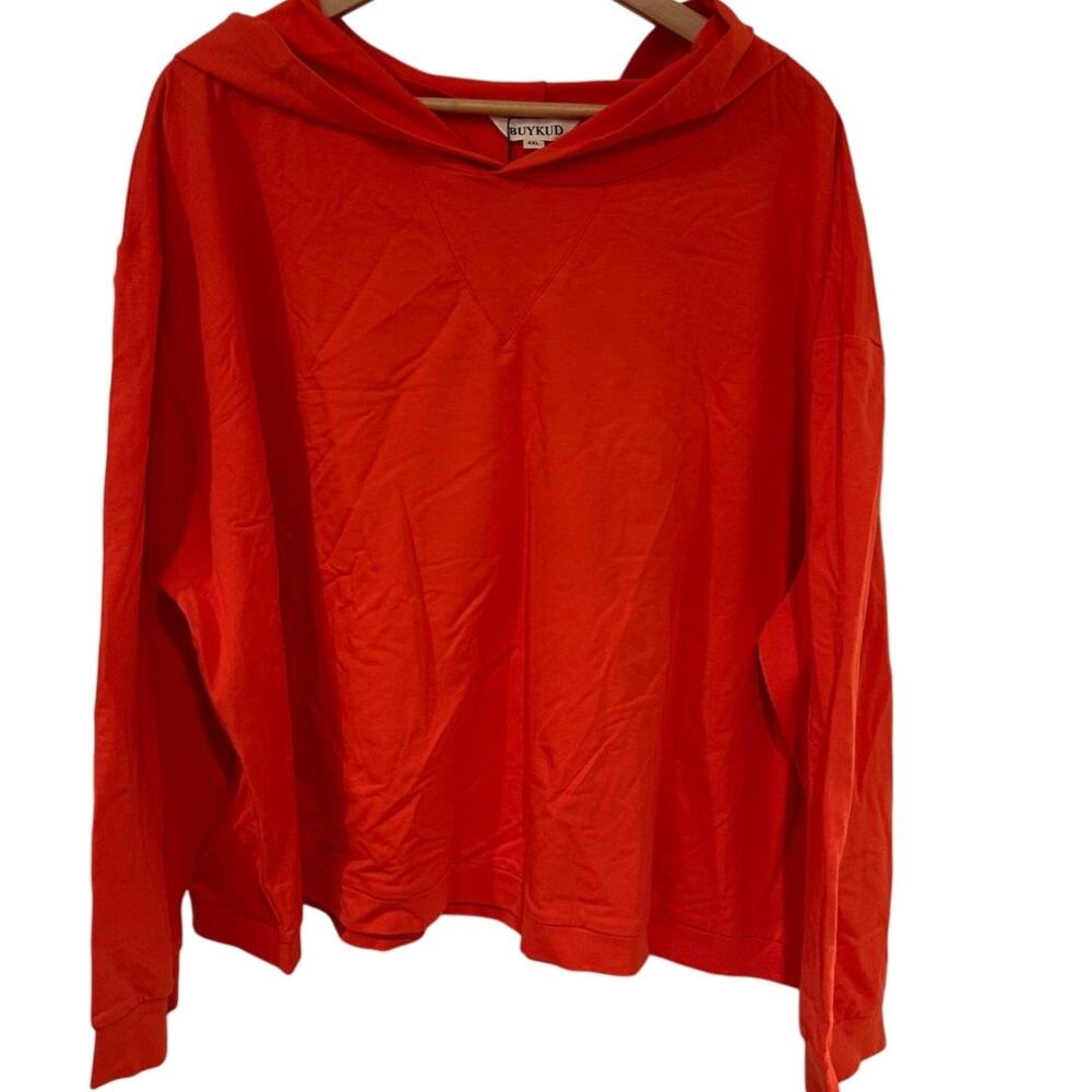 Buykud Plus Size Oversized Hoodie 4X Orange Long Sleeve Casual Pullover Cropped‎